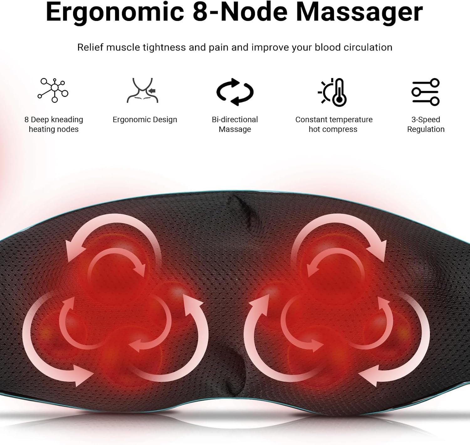 Plug-In Neck and Back Massager with Heat, Electric Deep Tissue 4D Kneading Massage for Shoulder, Body Muscle Pain Relief, Home, Office and Car Use, Gifts for Christmas Friend Dad Mom Men Women, Includes 1M Power Cord, Onyx Black