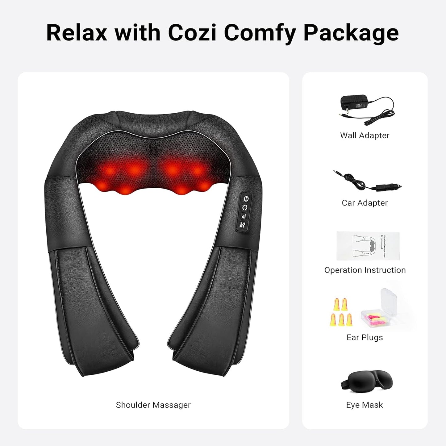 Plug-In Neck and Back Massager with Heat, Electric Deep Tissue 4D Kneading Massage for Shoulder, Body Muscle Pain Relief, Home, Office and Car Use, Gifts for Christmas Friend Dad Mom Men Women, Includes 1M Power Cord, Onyx Black