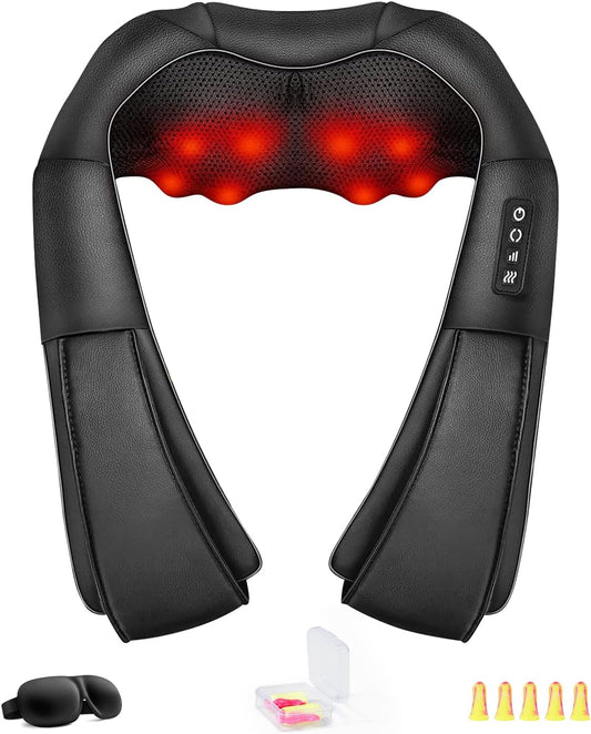 Plug-In Neck and Back Massager with Heat, Electric Deep Tissue 4D Kneading Massage for Shoulder, Body Muscle Pain Relief, Home, Office and Car Use, Gifts for Christmas Friend Dad Mom Men Women, Includes 1M Power Cord, Onyx Black