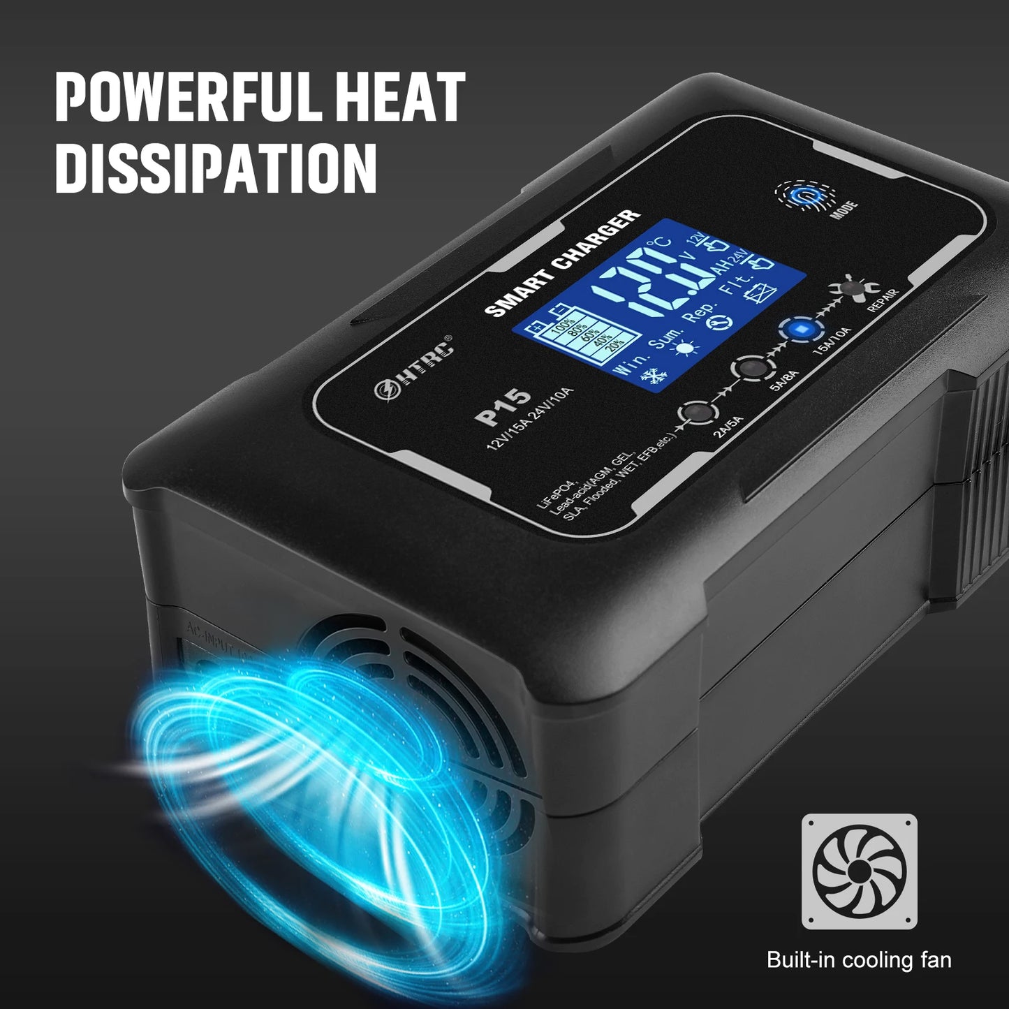 12V-24V 35A/25A/20A/15A/10A Car Battery Charger LCD Automatic Pulse Repair Charge for Lifepo4 AGM Lead-Acid Lithium Batteri