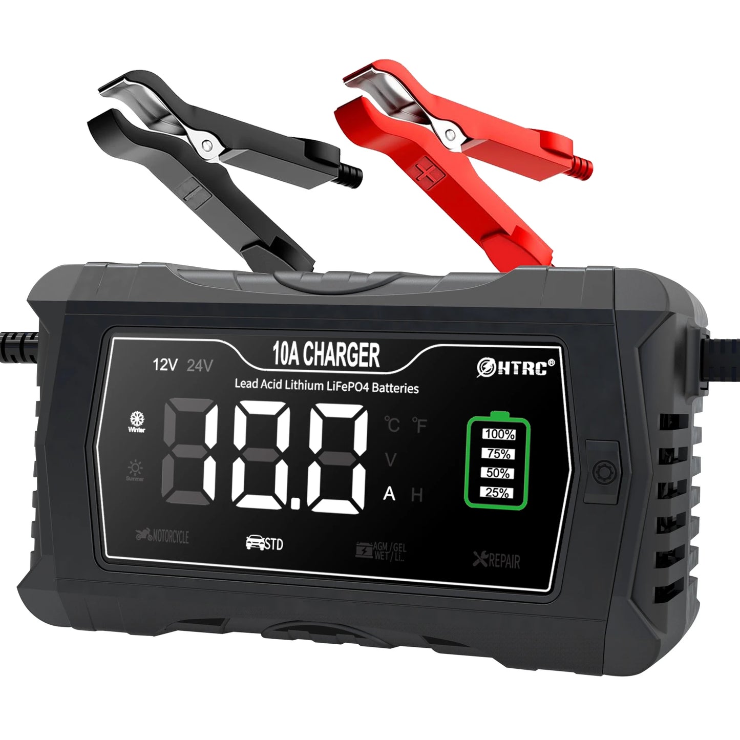 12V-24V 35A/25A/20A/15A/10A Car Battery Charger LCD Automatic Pulse Repair Charge for Lifepo4 AGM Lead-Acid Lithium Batteri