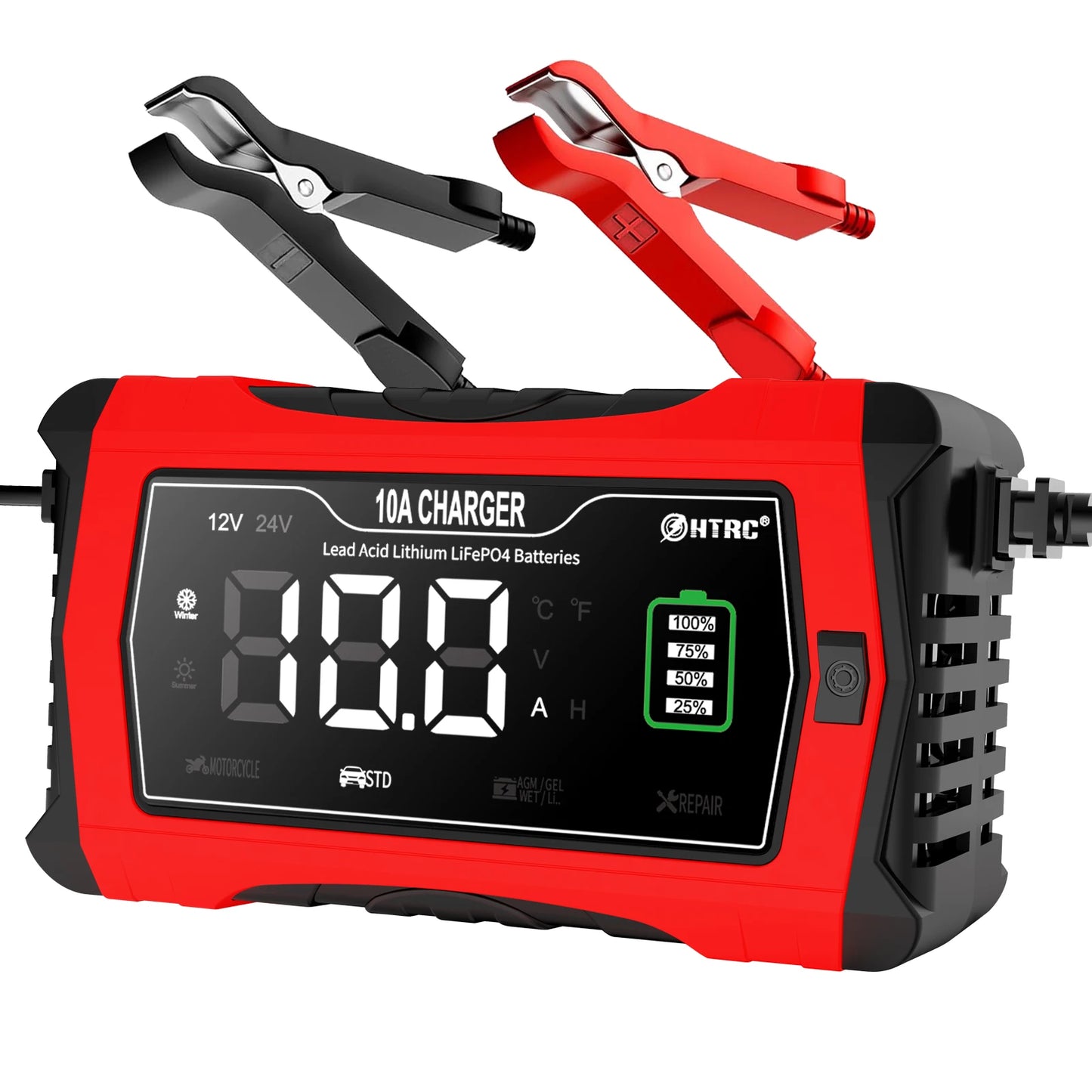 12V-24V 35A/25A/20A/15A/10A Car Battery Charger LCD Automatic Pulse Repair Charge for Lifepo4 AGM Lead-Acid Lithium Batteri