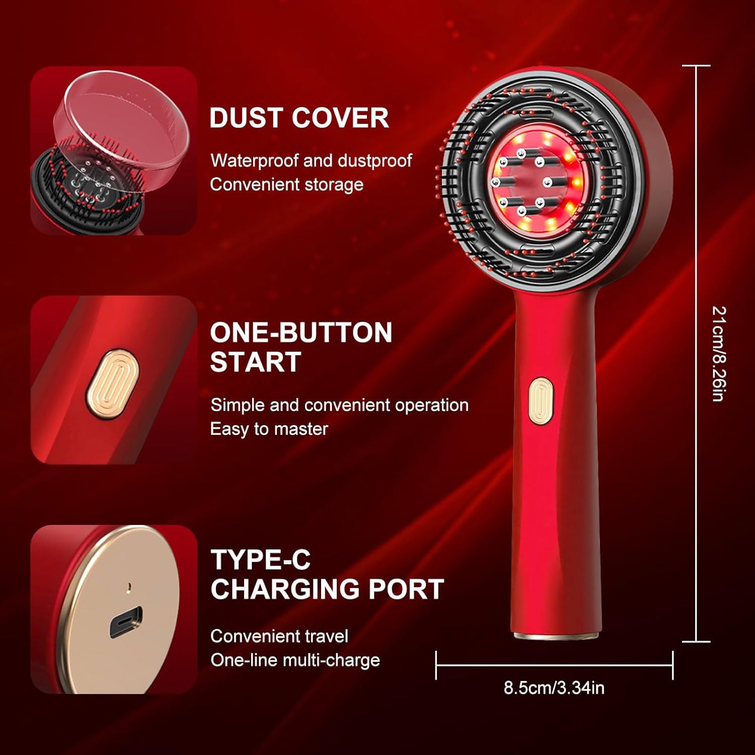 Scalp Massager, Red Light Head Massager Scalp, Multi-Functional Electric Hair Massager Brush with IPX7 Waterproof, Cordless, Hair Oil Applicator for Scalp, Hair, Head, Muscle Relax（Red）