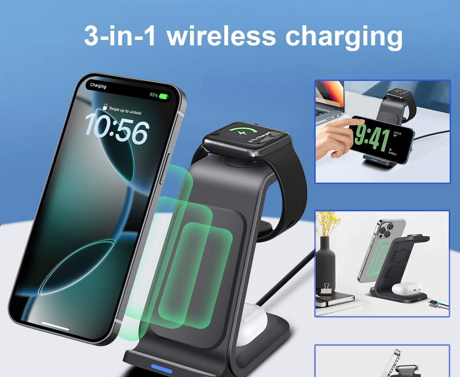 Wireless Charger Dock Charging Station 3 in 1 for Apple Watch Iphone 17 16 15 14